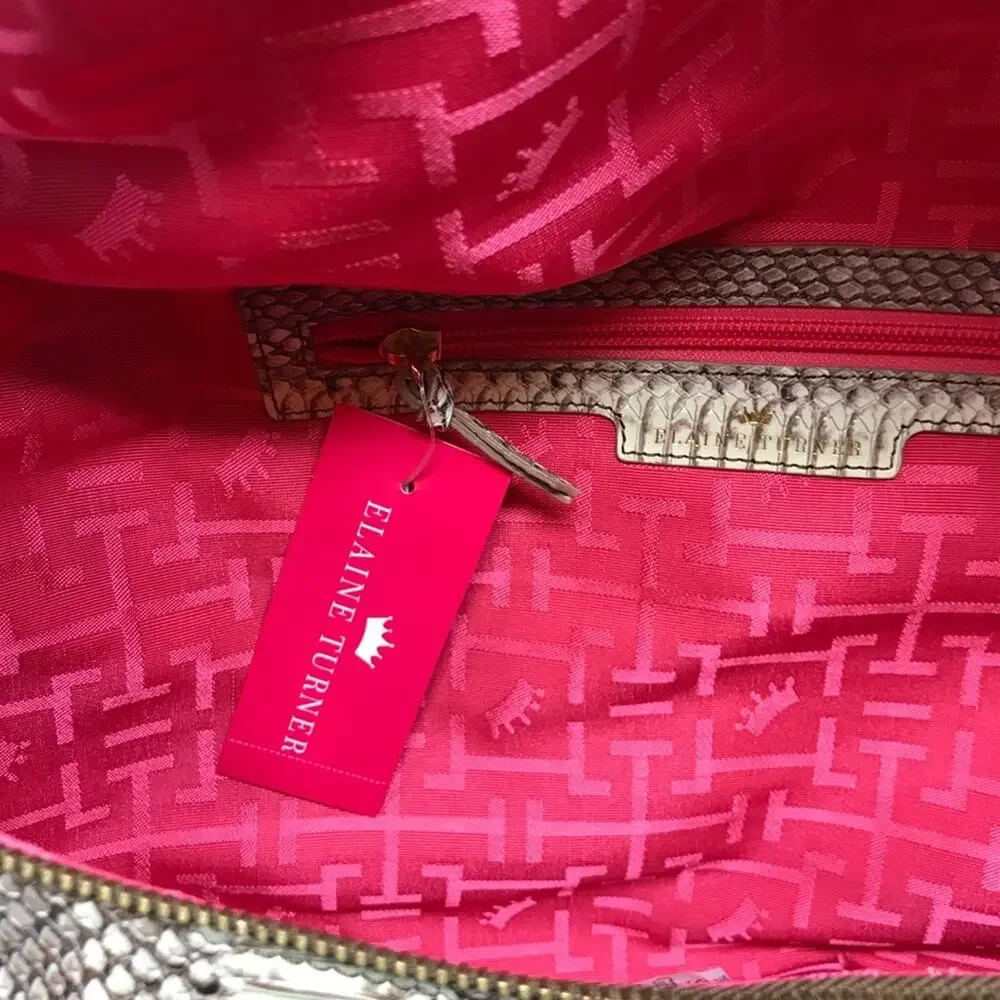 Elaine Turner “Stacy” Hobo Bag-Striped Python-New With Tags-Dust Bag-Leather